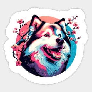 Lapponian Herder Enjoys Spring Amid Cherry Blossoms Sticker